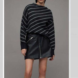 AllSaints Vega Diagonal Stripe Cropped Jumper Sweater L